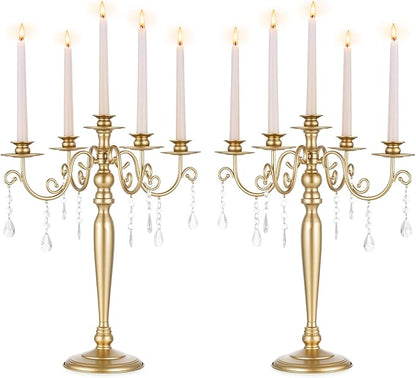 Sziqiqi Wedding Candelabra Table Centerpiece: 5 Arm Candelabras for Candlesticks - Gold Candle Holder Set of 2 for Christmas Engagement Birthday Party Event