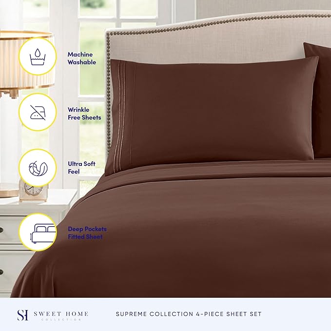 Full Size Sheet Sets - Breathable Luxury Sheets with Full Elastic & Secure Corner Straps Built In - 1800 Supreme Collection Extra Soft Deep Pocket Bedding Set, Sheet Set, Full, Brown