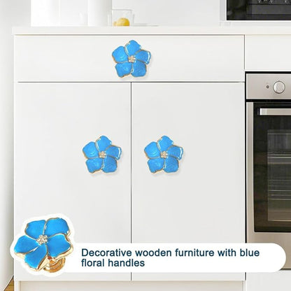 4 pcs Petal Knob Handle Unique Zinc Alloy Flower Shape Single Hole Knob Handle for Cabinets,Drawers, Wardrobes Furniture Decoration(Blue)