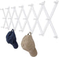 Wall Rack with 20 Hooks, Wooden Wall Expandable Coat Rack for Coat, Hats, Baseball Caps, Coffee Mug, Jewelry(White)