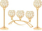 Crystal Tealight Candle Holder Centerpiece Home Decorative Candlestick Holder Elegant Table Centerpiece Home Decor Wedding Party Anniversary (Gold, Set of 3)