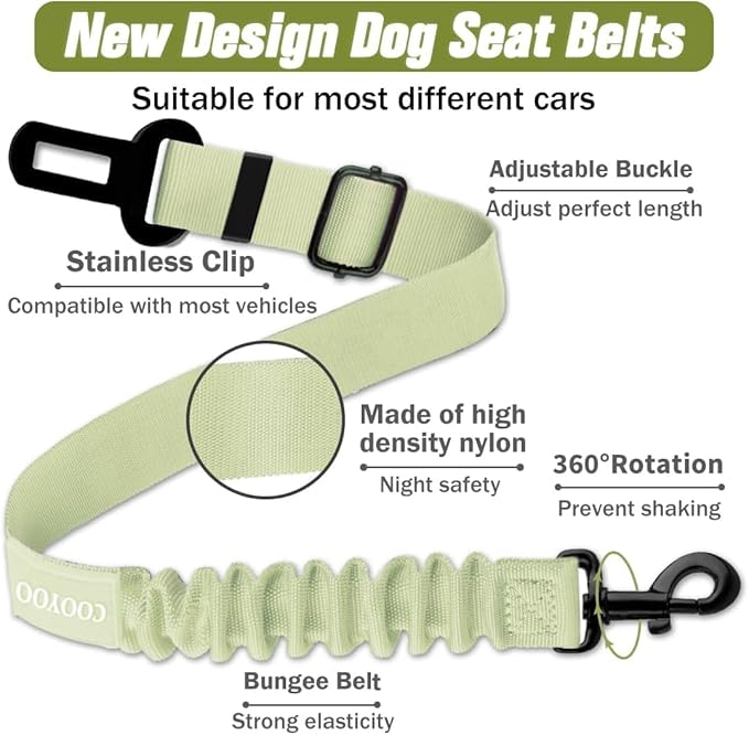 COOYOO Dog Seat Belt,Retractable Dog Car Harness Seat Belt for Car Adjustable Nylon Pet Safety Seat Belts Heavy Duty & Elastic Bungee Buffer-Mewly Pet