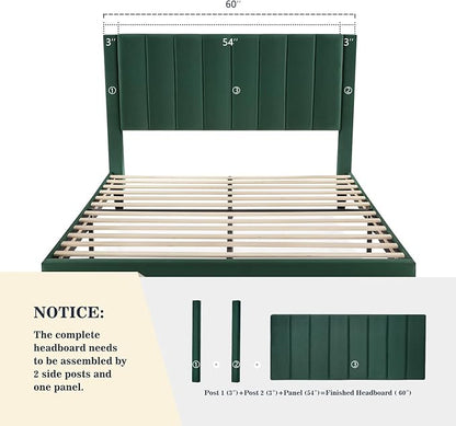 Allewie Queen Bed Frame/Velvet Upholstered Bed Frame with Vertical Channel Tufted Headboard/Strong Wooden Slats/Platform Bed Frame/Mattress Foundation/Box Spring Optional/Easy Assembly/Green