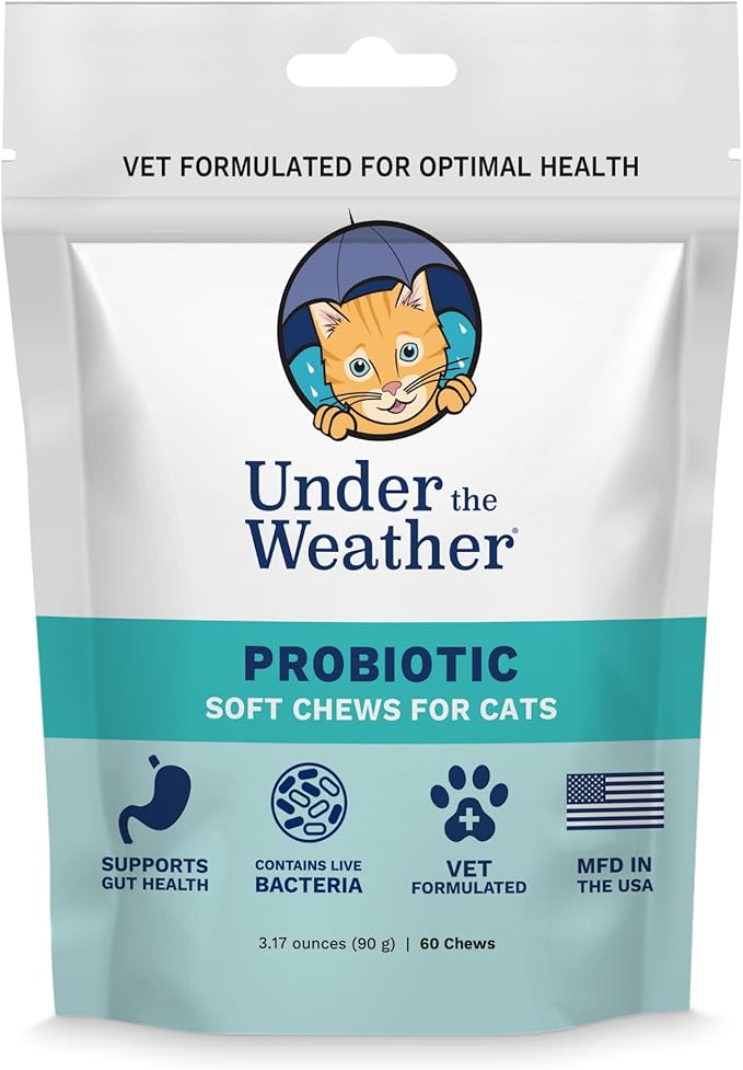 Under The Weather Pet Probiotic Chews for Cats | Promotes Normal Digestion, Balances Healthy Gut Health | 60 Star Shaped Soft Chews-Mewly Pet