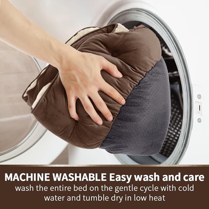 Asvin Medium Dog Bed for Medium Dogs, Cat Beds for Indoor Cats, Pet Bed for Puppy and Kitty, Extra Soft & Machine Washable with Anti-Slip & Water-Resistant Oxford Bottom, Brown, 25 inches-Mewly Pet