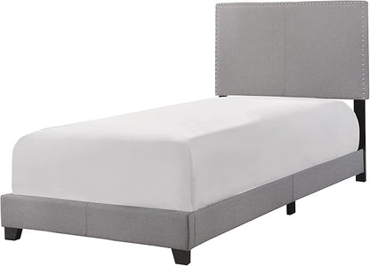 Crown Mark Erin Upholstered Panel Bed in Gray, Twin