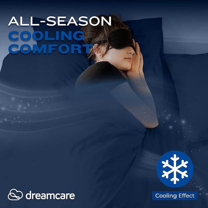 DREAMCARE Full Size Sheets – 4 pcs Cooling Sheets – up to 21” Deep Full Sheet Set – Hotel Luxury Sheets & Pillowcases – Superior Softness 100% Fine Microfiber with Side Pocket – Navy Blue