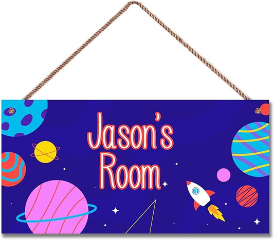 Personalized Sign Galaxy Decor For Boys Room, Rocket Themed Kids Bedroom Decor, Outer Space Room Décor for Little Man Cave, Planet Decorations For Girls Room Nursery Baby Playroom