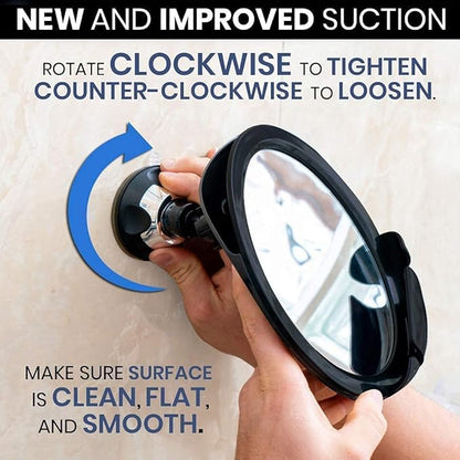 MIRRORVANA Dual Antifog Shower Mirror for Shaving - Shatterproof Mirror with Razor Holder, Upgraded Suction, 360° Swivel (8" Round, Black)