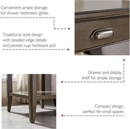 Laurent 20 in. Solid Wood End Table with Shelf and Drawer, Smoke Gray – Leick Home, 10507-GR