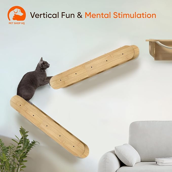 Wall-Mounted Cat Furniture for Climbing - Indoor Wooden Floating Shelves, Perches, Hammock, Bed, Bridges, and Walkways-Mewly Pet