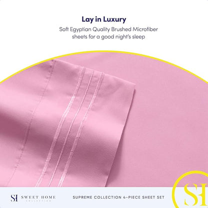 Queen Size Bed Sheets - Breathable Luxury Sheets with Full Elastic & Secure Corner Straps Built In - 1800 Supreme Collection Extra Soft Deep Pocket Bedding Set, Sheet Set, Queen, Pink