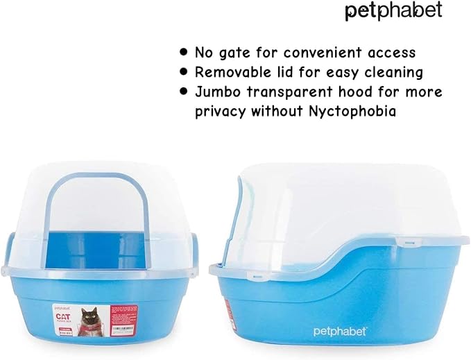 Petphabet Jumbo Hooded Cat Litter Box, Extra Large, Light Blue-Mewly Pet