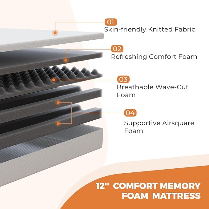 Sweetnight Memory Foam Mattress, 12 Inch Queen Size Mattress in a Box for Pressure Relief & Motion Isolation, CertiPUR-US Certified Plush Queen Foam Mattresses