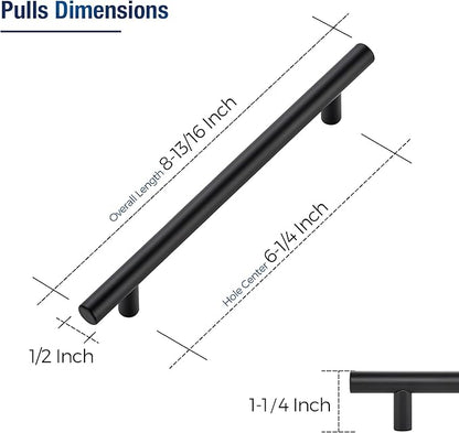 JOY DECOR 60 Pack Cabinet Handles, Black Cabinet Pulls, 6-1/4 in Hole Center Kitchen Hardware, Stainless Steel T Bar Handles for Dresser Drawers