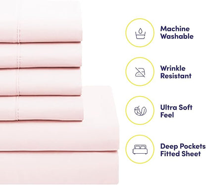 Sweet Home Collection 7 Piece Comforter Set Bag Solid Color All Season Soft Down Alternative Blanket & Luxurious Microfiber Bed Sheets, Pale Pink, Queen