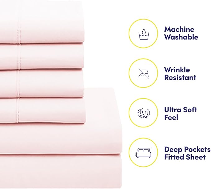 Sweet Home Collection 5 Piece Comforter Set Bag Solid Color All Season Soft Down Alternative Blanket & Luxurious Microfiber Bed Sheets, Pale Pink, Twin (Pack of 4)