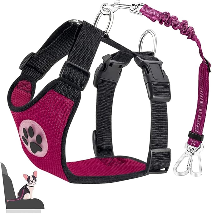 Lukovee Dog Seat Belt for Car, Adjustable Dog Car Harness for Large Medium Small Dogs, Soft Padded & Breathable Mesh Dog Seatbelt with Car Strap and Carabiner(Rose Double Clip,Large)-Mewly Pet