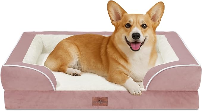 Comfort Expression Medium Dog Beds Waterproof Orthopedic Foam Dog Sofa Beds for Medium Large Dogs Comfy Pet Bed with Washable Removable Cover & Non-Slip Bottom(Medium,Pink)-Mewly Pet