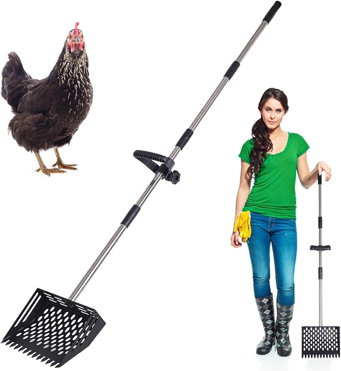 Chicken Poop Scooper, 2-in-1 Coop Litter Scoop, Heavy Duty Metal Adjustable Shovel for Sand/Litter-Mewly Pet