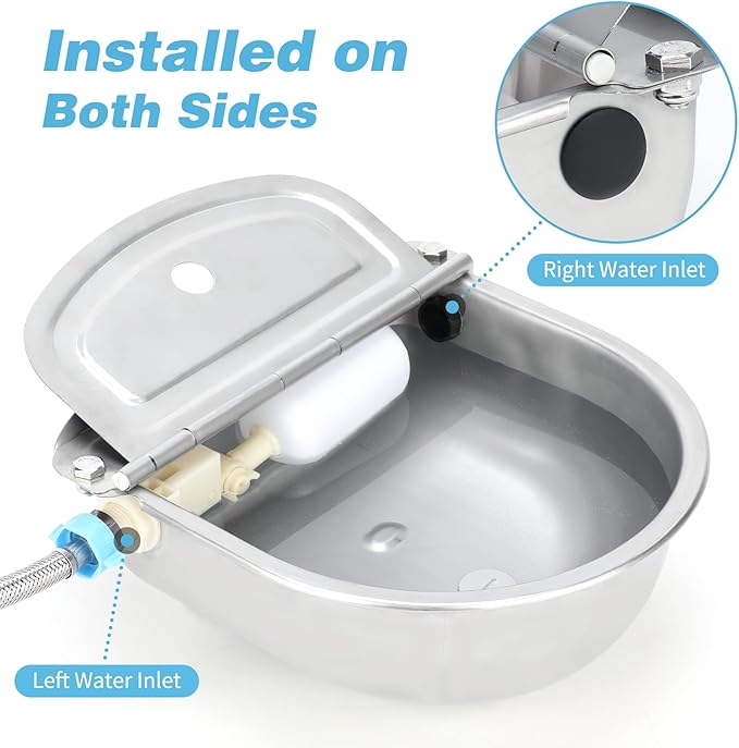 FHTONGE 304 Stainless Steel Automatic Water Dispenser with Drainage for Outdoor Big Dog, Large Auto Fill Dog Waterer Float Valves for Livestock Poultry Horse Cow Goat Pig Chicken Duck Rabbit Drinking-Mewly Pet