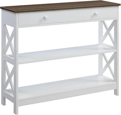 Convenience Concepts Oxford 1-Drawer Console Table 39.5" - Farmhouse Sofa Display with Storage Shelf For Living, Family, & Dining Room, Modern Entryway Hall Table for Kitchen, Bedroom, Driftwood/White