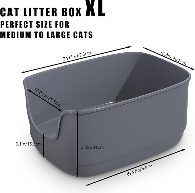 Gefryco Large Cat Litter Box with High Sided 24.6"x18.3"x12.2" - Jumbo Extra Large Open Anti - Splashing High Wall for Multiple Cats (Grey)-Mewly Pet