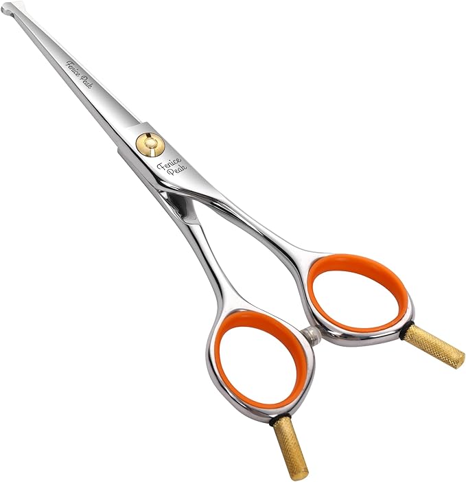 Fenice Peak 6'' Small Straight Scissors Lightweight Dog and Cat Grooming Scissors with Safety Round Tip JP440C Stainless Steel Sharp Blades for Body Facial Nose Ear and Paw Hair Easy Use-Mewly Pet