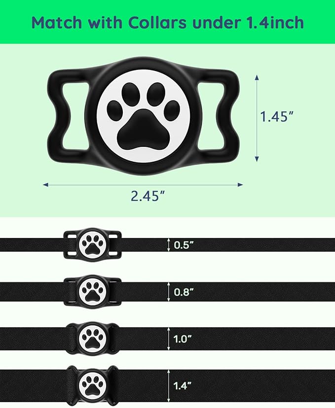 IP68 Waterpoof Dog Airtag Holder, Stretchy Silicone Full Body Covered Apple Air Tag Holder for Dog Cat Collar Fit All Width Collar (2* Black, 2 Pack)-Mewly Pet