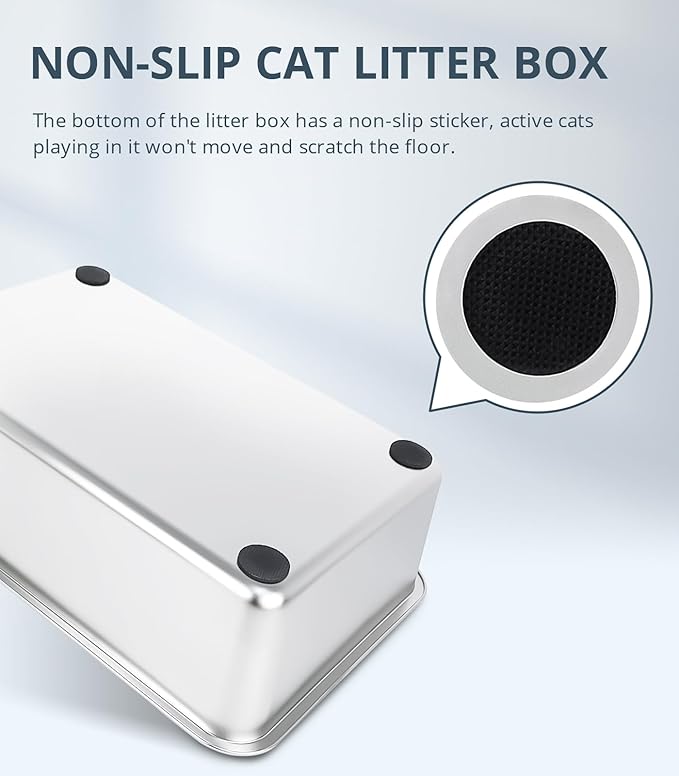 Stainless Steel Cat Litter Box, 6in Cat Litter Pan for Large Cats and Rabbits, Extra Large Metal Litter Box High Sides Odor Control Anti-Corrosion Nonstick-Mewly Pet