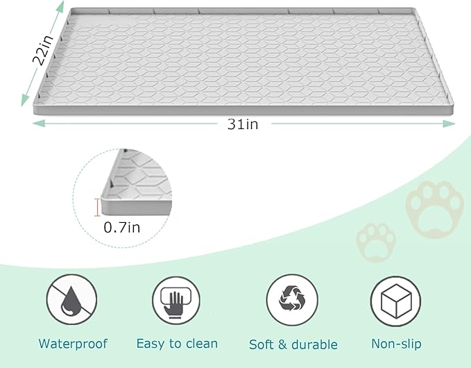 Cat Litter Mat for Litter Box, Silicone Large Cat Litter Trapping Mat - 31x22 in, Waterproof & Non-Slip, Durable & Easy Clean, Light Gray-Mewly Pet