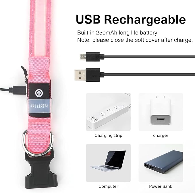 PcEoTllar Light up Dog Collar for Night Walking - LED Dog Collar Light Rechargeable Color Changing, Glow in The Dark Dog Collars Waterproof Glowing Dog Collars for Large Small Medium Dogs-Mewly Pet