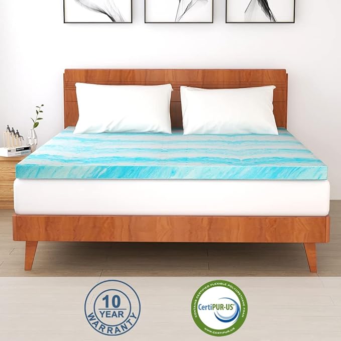 IULULU Mattress Topper, 3 Inch Gel Memory Foam Mattress Topper for Twin Size Bed,Blue