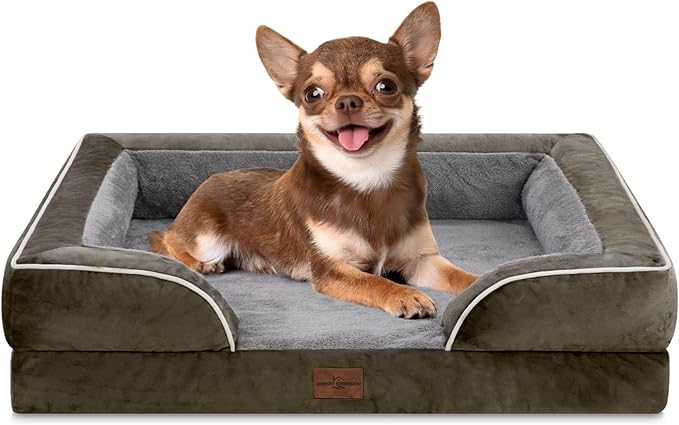 Comfort Expression Small Dog Beds Waterproof Orthopedic Foam Dog Sofa Beds for Small Dogs Comfy Pet Bed with Washable Removable Cover & Non-Slip Bottom(X-Small,Dark Green)-Mewly Pet