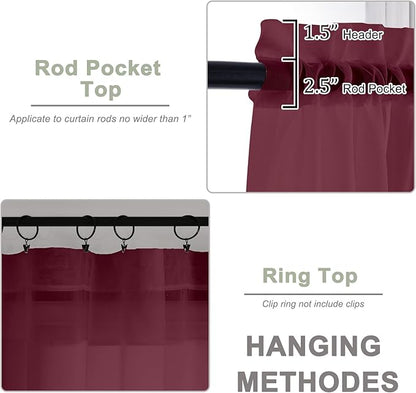 OWENIE Burgundy Sheer Curtains 108 Inches Long for Living Room Bedroom 2 Panels Set, Lightweight Airy Burgundy Sheer Curtain, Filmy Rod Pocket, 2 PCS, Each 59" W x 108" L
