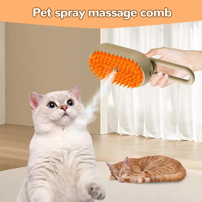 Cat Steam Brush 2025 New Pet Steam Groomer Comb, Painless Grooming Massage, 3 In 1 Water Brush for Cats Dogs (White-1)-Mewly Pet