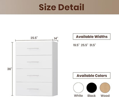 ROOMTEC 25.5" 4 Drawer Short Tower Closet Unit, Modular Closet System with Drawers and Shelf, Wardrobe Organizer for Bedroom or Walk-in Closet, Wall Mounted, Customizable Clothes Storage Unit, White