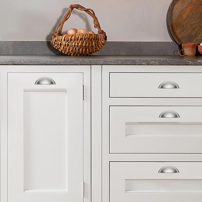khtumeware 10 Pack 3" Drawer Pulls Brushed Satin Nickel Cabinet Cup Pulls Kitchen Hardware Cabinet Handles Drawer Handles Knobs 3 inch Hole Center