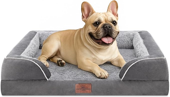 Comfort Expression Small Dog Beds Waterproof Orthopedic Foam Dog Sofa Beds for Medium Dogs Comfy Pet Bed with Washable Removable Cover & Non-Slip Bottom(Small,Grey)-Mewly Pet