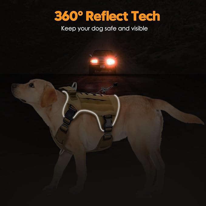 Heavy-Duty Tactical Dog Harness for Large Dogs, No Pull Adjustable Reflective Pet Vest with Molle System, K9 Military-Grade Control for Service Training, Outdoor & 10+ Breeds, Khaki, X-Large-Mewly Pet
