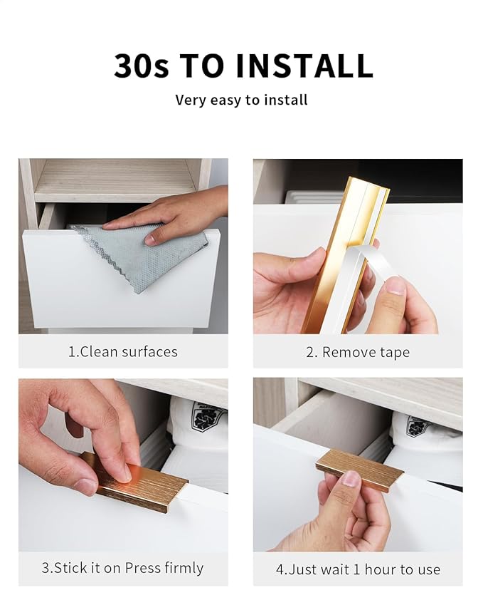 5 Pack 3 inch self Adhesive Cabinet pulls Stick on Handles Gold Adhesive Cabinet Handles Finger pulls Drawer Edge pulls Finger pulls for cabinets Concealed Seam Handles Flat