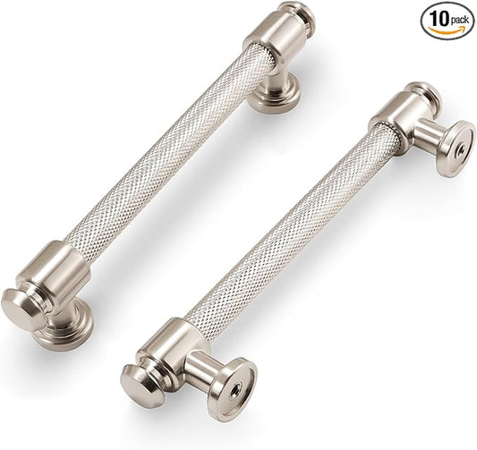 10 Pack 5 inch(128mm) Brushed Satin Nickel Kitchen Cabinet Handles Knurled Cabinet Pulls Silver Drawer Pulls Kitchen Cabinet Hardware