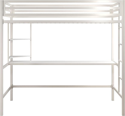 Novogratz Maxwell Metal Twin Loft Bed with Desk & Shelves, Off White/Off White