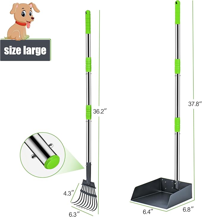 Niubya Pooper Scooper for Dogs, Metal Poop Scooper Tray and Rake Set with Adjustable Long Handle, Dog Pooper Scooper for Pet Waste Removal-Mewly Pet
