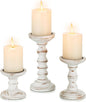 Romadedi Wood Candle Holders for Pillar Candles - Set of 3 Tall Farmhouse Wooden Candlestick Holder, Rustic Candle Stand for Fireplace Mantle Shelf Table Home Decor, Brown Whitewashed 3.9"/6"/ 8.3"