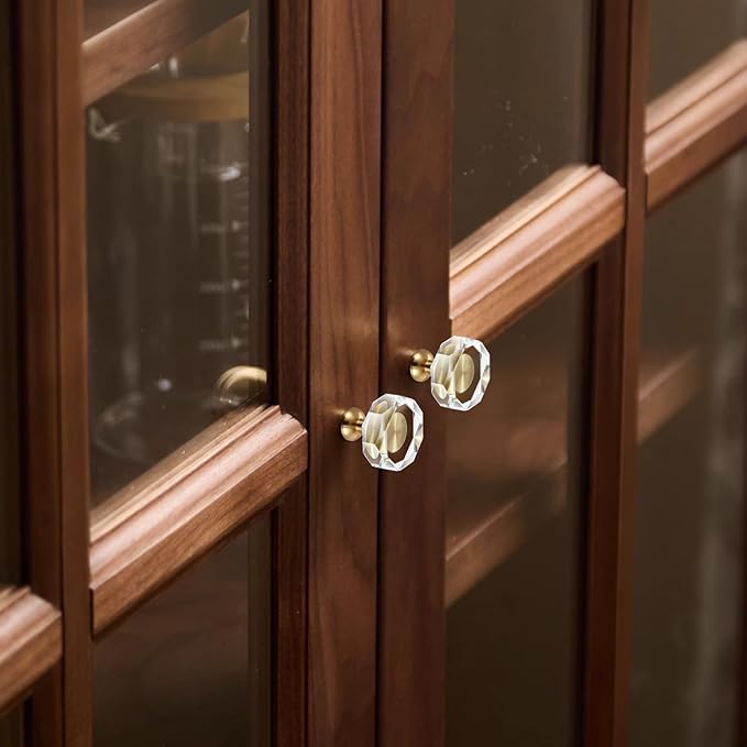 24-Pack 1-1/4-Inch White Cabinet Glass Crystal Patterned knob Brass Drawer Dresser Pulls, Gold Hardware Kitchen Closet knobs for Bifold Doors