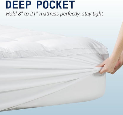 SOPAT Mattress Topper Short Queen Size Extra Thick Mattress Pad 8-21" Deep Pocket Soft Down Alternative Fill Mattress Protector Pillow Top Mattress Cover (60x75 Inches, White)