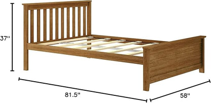 Max & Lily Full Size Bed Frame with Slatted Headboard, Solid Wood Platform Bed for Kids, No Box Spring Needed, Easy Assembly, Pecan