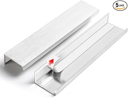 5 Pack 6 inch self Adhesive Cabinet pulls Silvery Cabinet Finger pulls Stick on Handles Cabinet Adhesive Drawer pulls Concealed Edge Seam Handles Flat