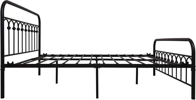 YALAXON Vintage Sturdy Queen Size Metal Bed Frame Basic with Headboard and Footboard,No Box Spring Needed,Under Bed Storage (Queen,Black)